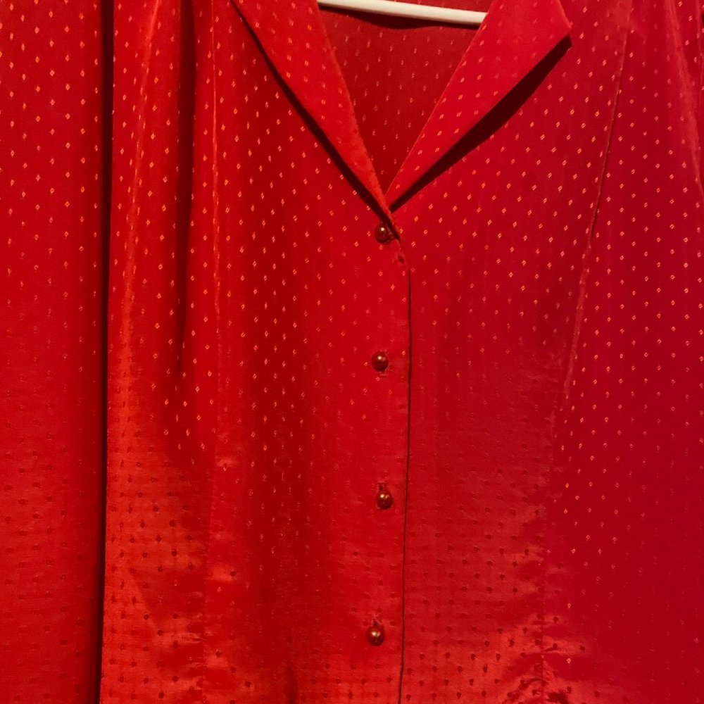 Beautiful Red 80s Jonathan Martin Button Down Secretary Blouse - Picture 3 of 4